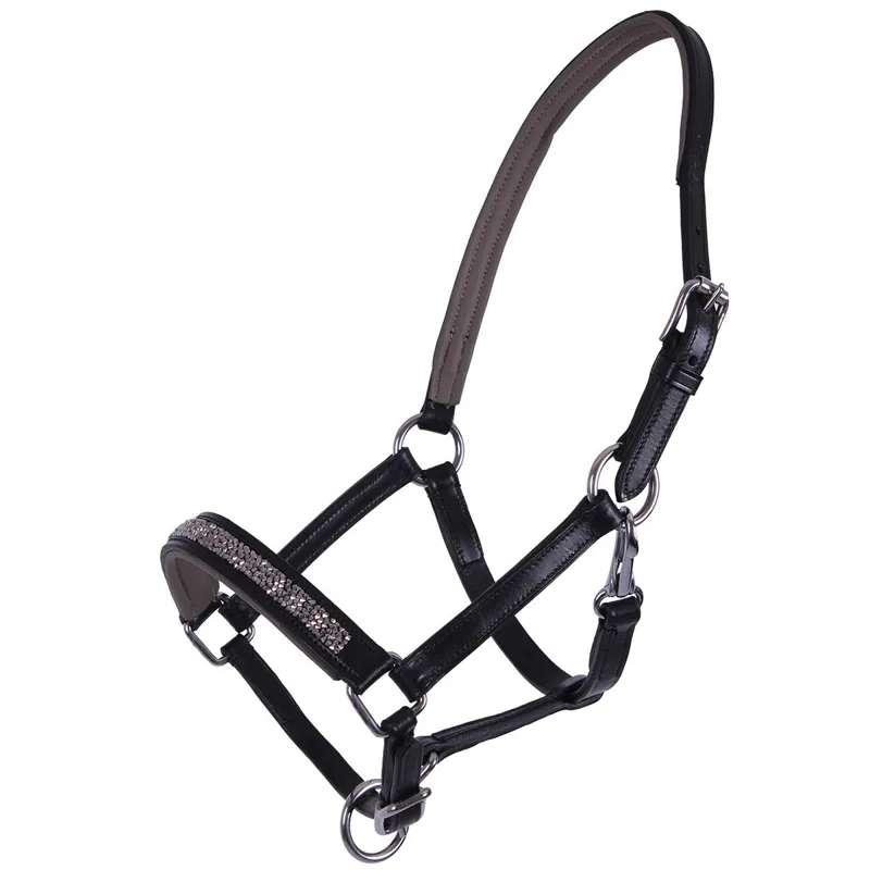 QHP Lupine Leather Foal Halter - Black/Grey
