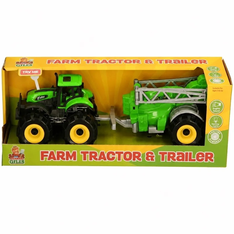 Farmer Giles Tractor and Trailer Toy Set - Green/Sprayer