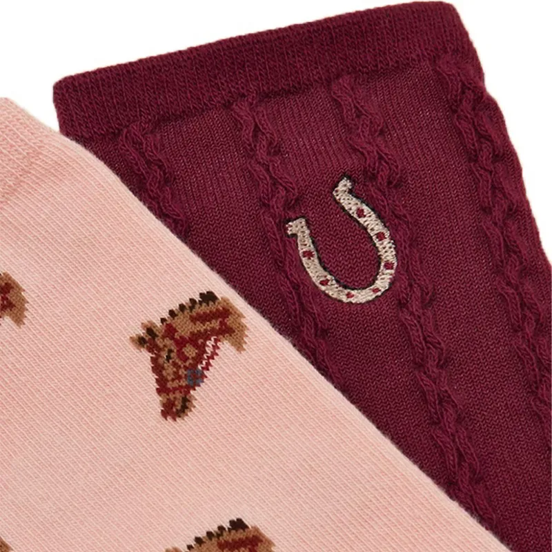 Joules Everyday Women's Socks 2-Pack - Pink Horse/Berry Horse-2