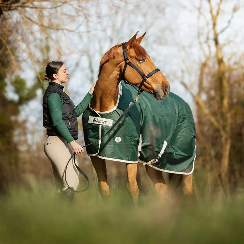 Bucas Greenline 300g Standard Neck Turnout Blanket - Green/Cream-7
