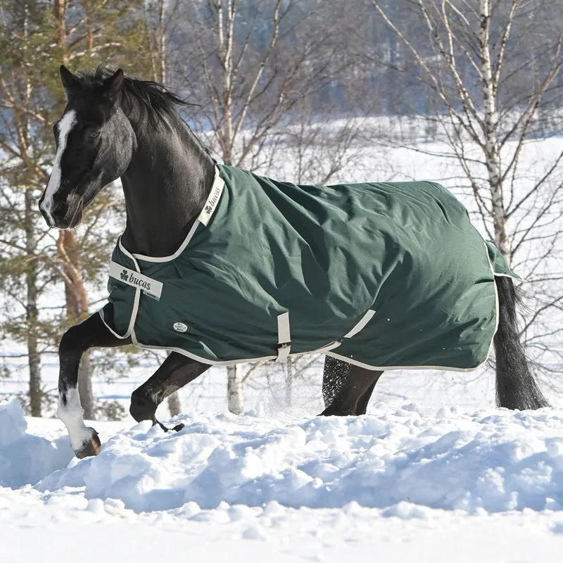 Bucas Greenline 300g Standard Neck Turnout Blanket - Green/Cream-3