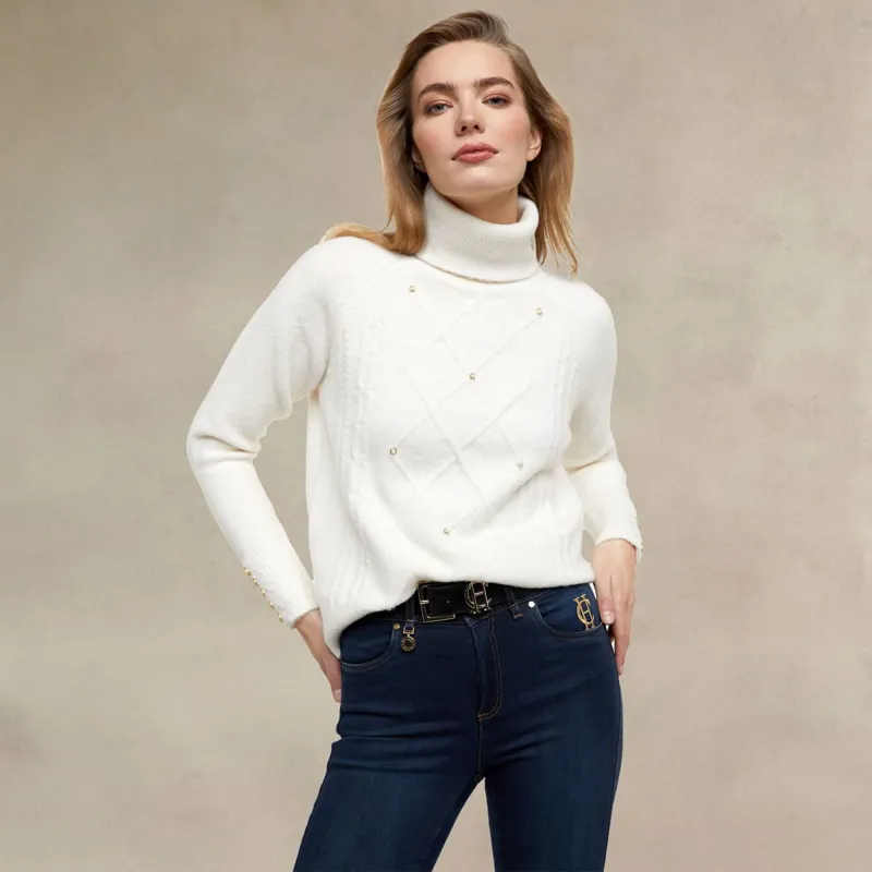 Holland Cooper Harlow Ladies Knit Sweater - Ecru-2