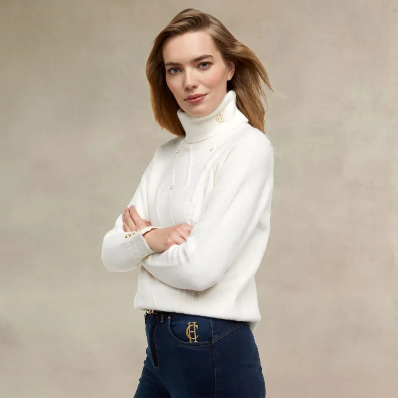 Holland Cooper Harlow Ladies Knit Sweater - Ecru-1