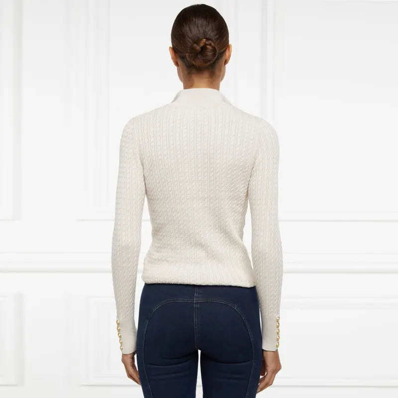 Holland Cooper Ava Half Zip Cable Knit Ladies Sweater - Almond-2