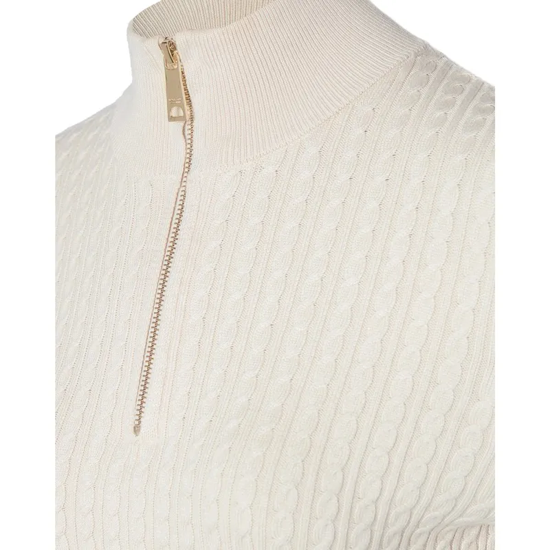 Holland Cooper Ava Half Zip Cable Knit Ladies Sweater - Almond-4