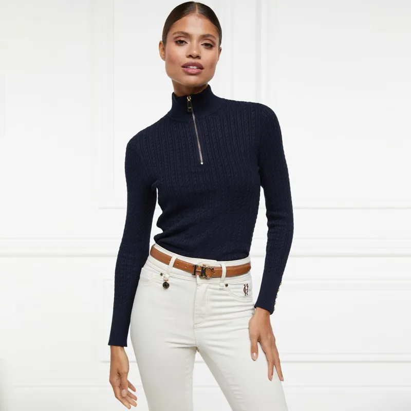 Holland Cooper Ava Half Zip Cable Knit Womens Sweater Ink Navy-1