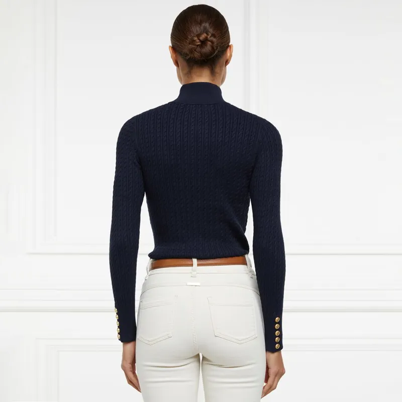 Holland Cooper Ava Half Zip Cable Knit Womens Sweater Ink Navy-2
