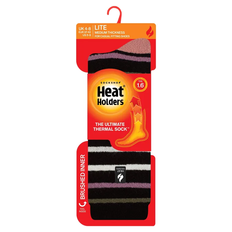 Heat Holders Annika Womens Lite Classic Stripe Crew Socks - Black-2