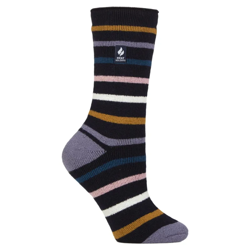Heat Holders Annika Women's Lite Classic Stripe Crew Socks - Navy-1
