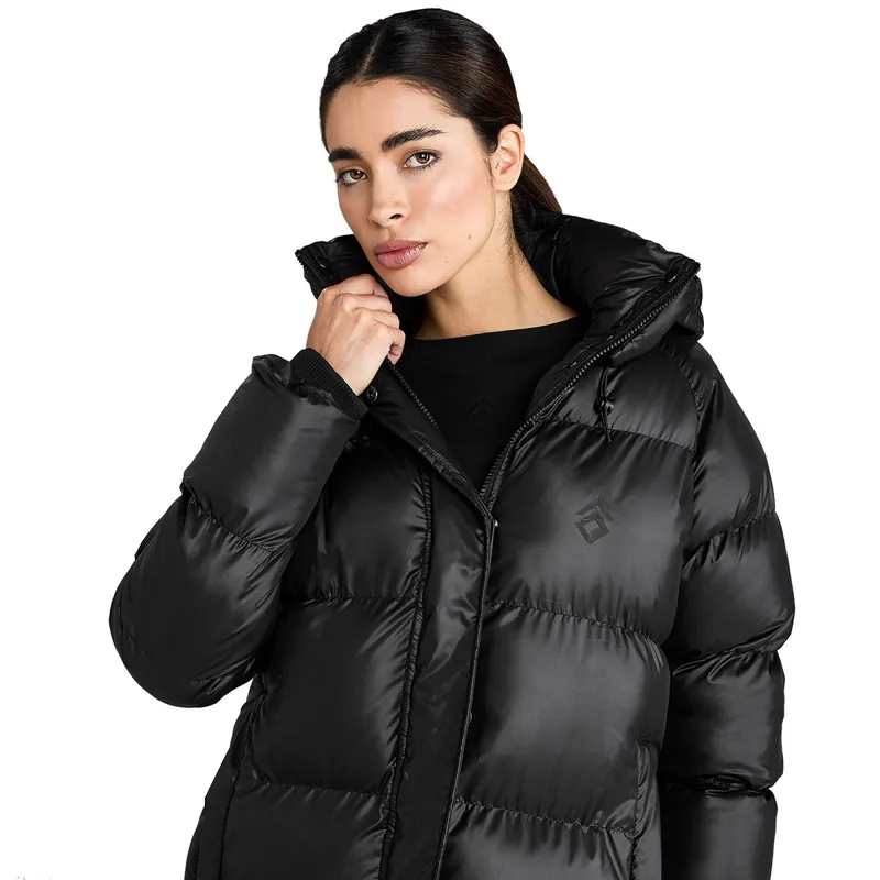 Aztec Diamond Women's Heavy Quilted Long Puffer Coat - Black-7