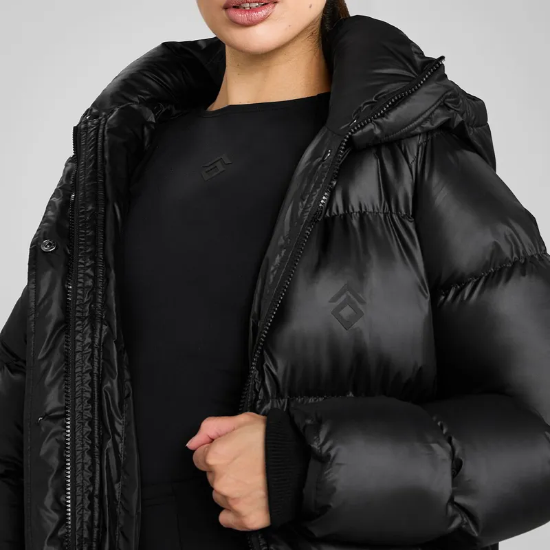 Aztec Diamond Women's Heavy Quilted Long Puffer Coat - Black-3