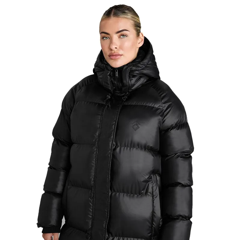 Aztec Diamond Women's Heavy Quilted Long Puffer Coat - Black-6