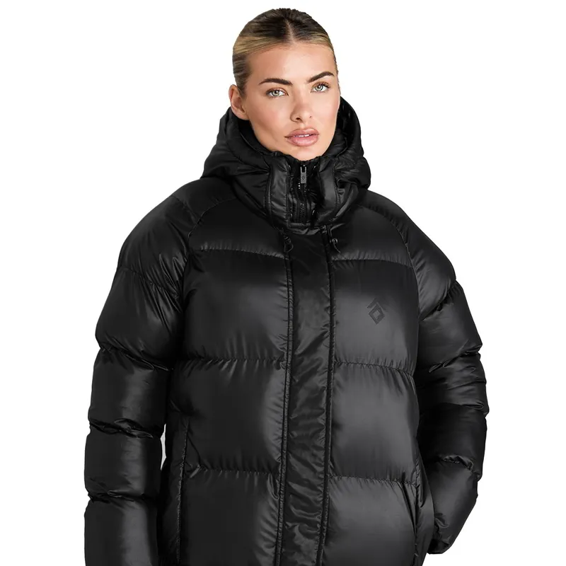 Aztec Diamond Women's Heavy Quilted Long Puffer Coat - Black-5