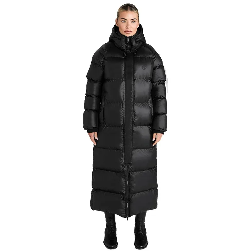 Aztec Diamond Women's Heavy Quilted Long Puffer Coat - Black