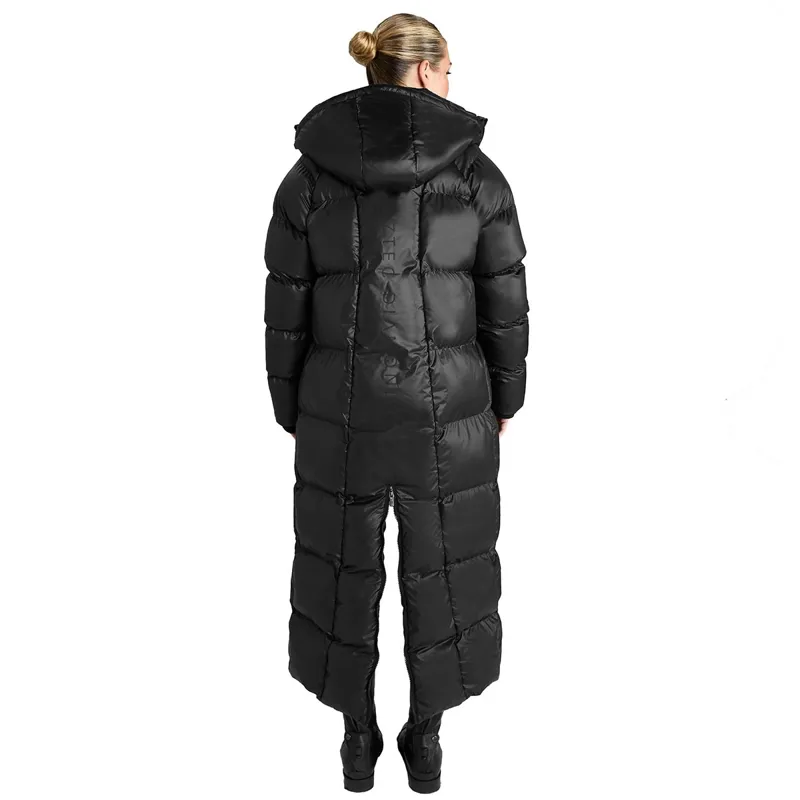 Aztec Diamond Women's Heavy Quilted Long Puffer Coat - Black-1