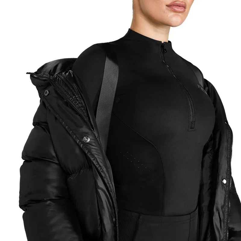 Aztec Diamond Women's Heavy Quilted Long Puffer Coat - Black-4