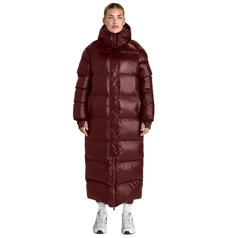 Aztec Diamond Women's Heavy Quilted Long Puffer Coat - Cherry