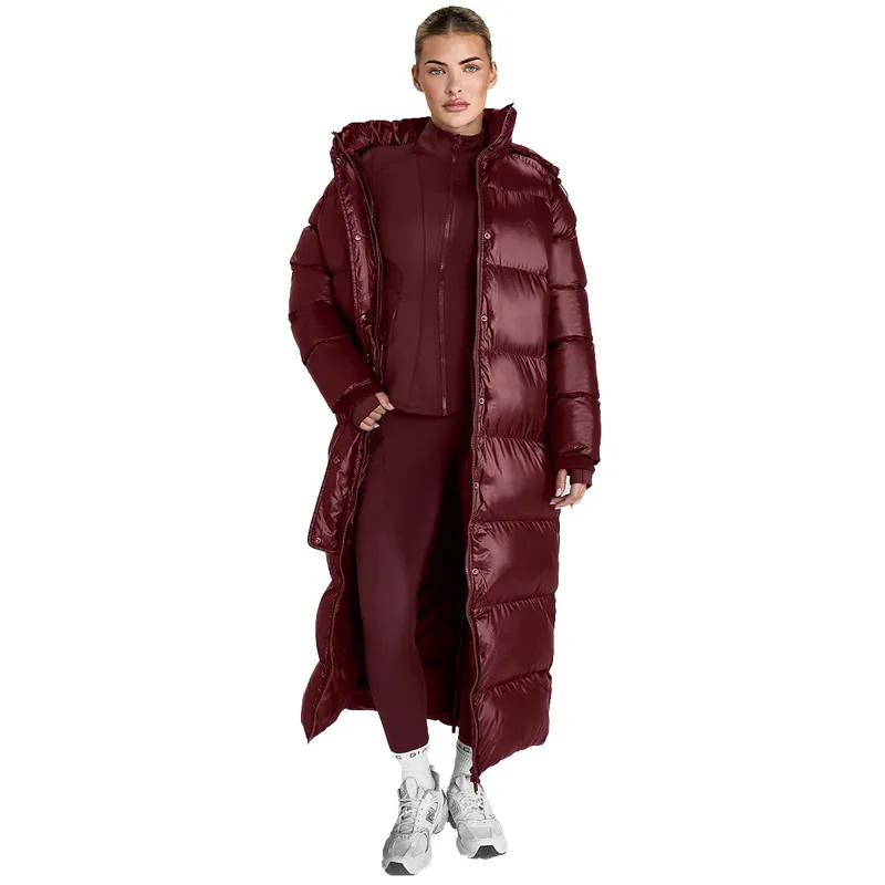 Aztec Diamond Women's Heavy Quilted Long Puffer Coat - Cherry-6