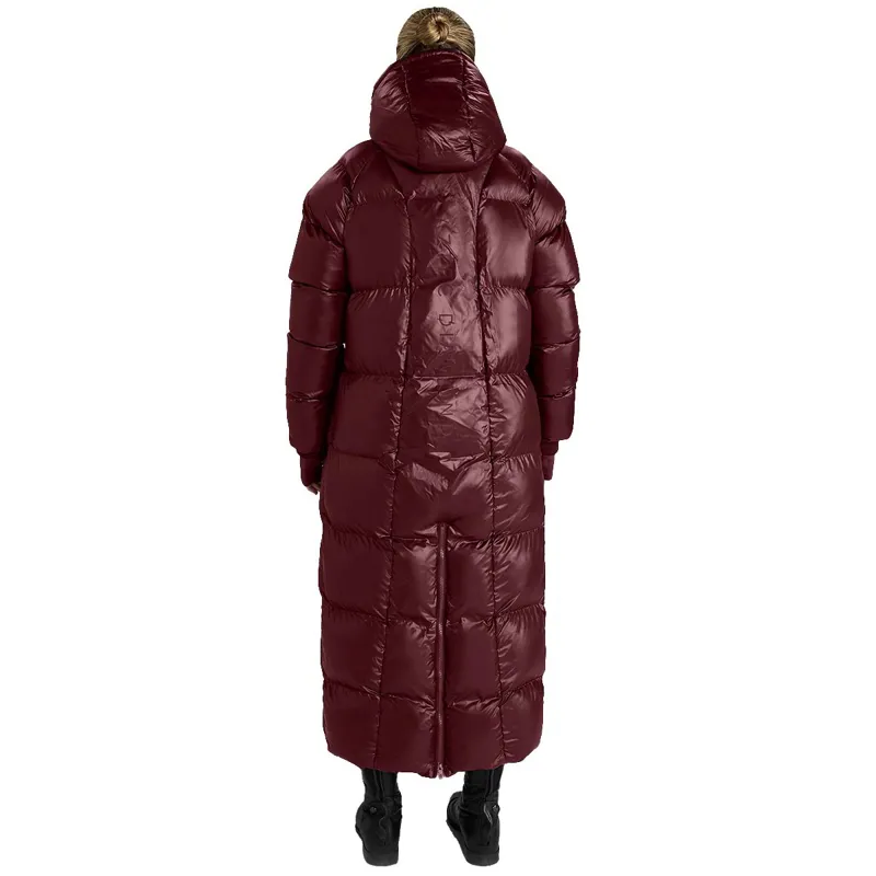 Aztec Diamond Women's Heavy Quilted Long Puffer Coat - Cherry-4
