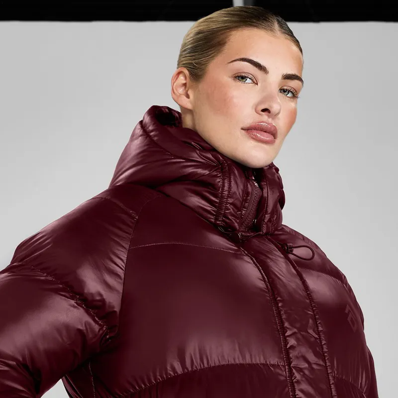 Aztec Diamond Women's Heavy Quilted Long Puffer Coat - Cherry-10