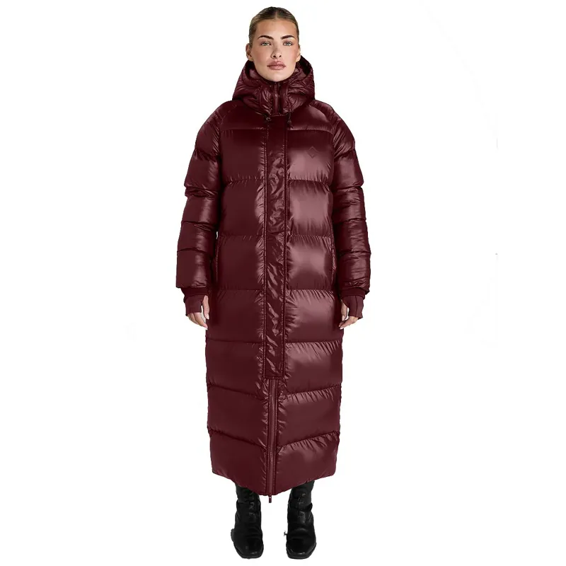 Aztec Diamond Women's Heavy Quilted Long Puffer Coat - Cherry-3