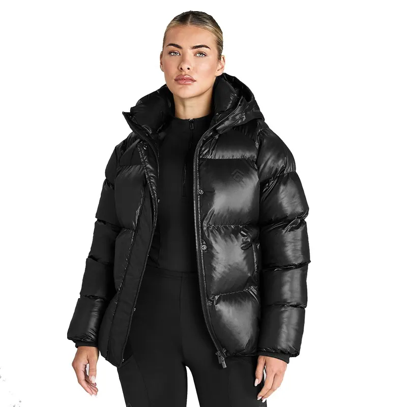 Aztec Diamond Women's Heavy Quilted Puffer Coat - Black-2