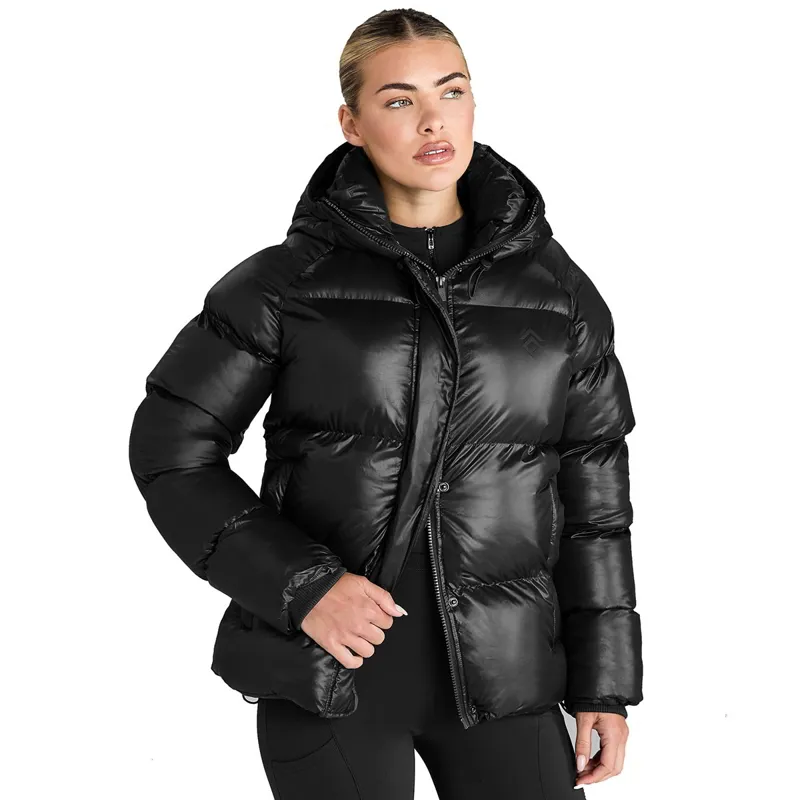 Aztec Diamond Women's Heavy Quilted Puffer Coat - Black-1