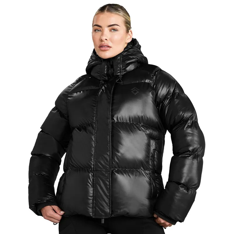 Aztec Diamond Women's Heavy Quilted Puffer Coat - Black-13