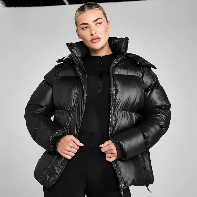 Aztec Diamond Women's Heavy Quilted Puffer Coat - Black-12