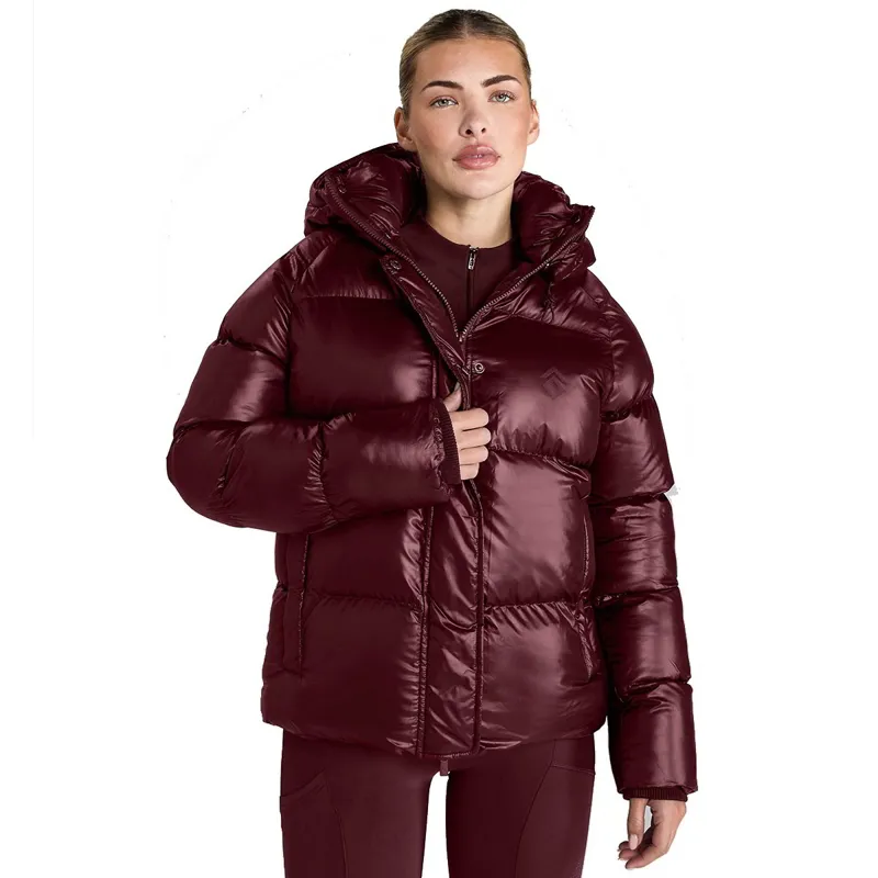 Aztec Diamond Women's Heavy Quilted Puffer Coat - Cherry