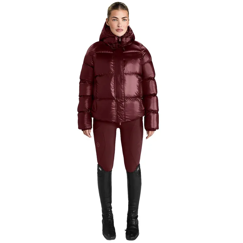 Aztec Diamond Women's Heavy Quilted Puffer Coat - Cherry-3