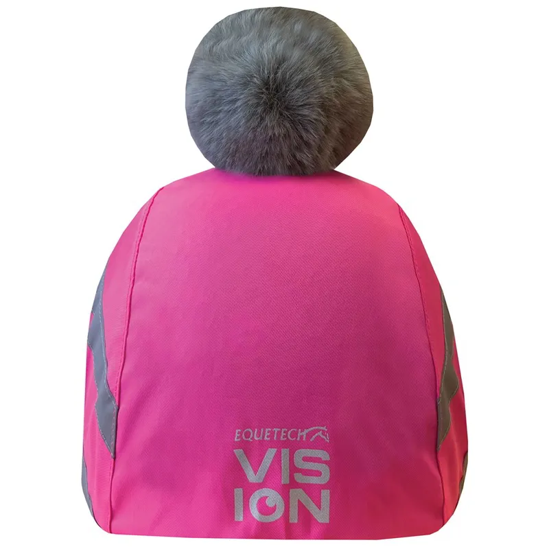 Equetech Vision Hi-Vis Luxury Pom Pom Junior Helmet Cover - Pink-1