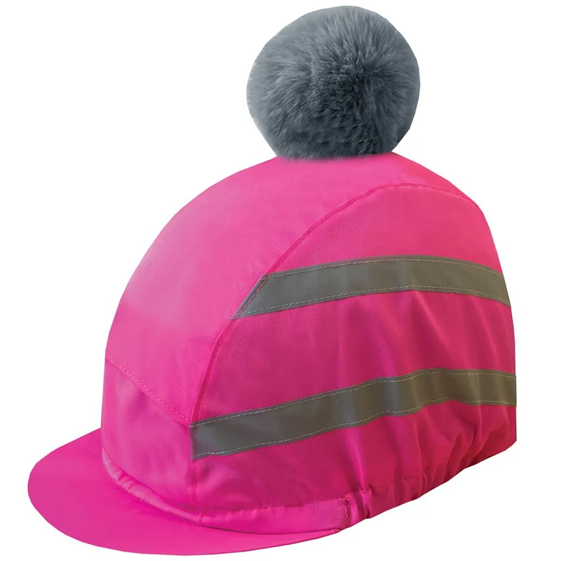 Equetech Vision Hi-Vis Luxury Pom Pom Junior Helmet Cover - Pink