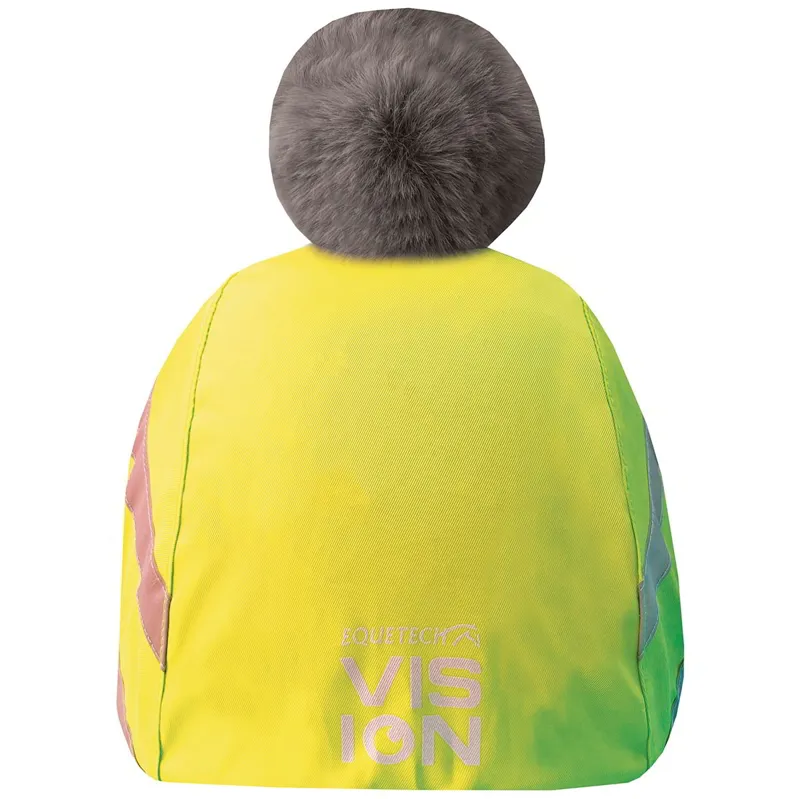 Equetech Vision Hi-Vis Luxury Pom Pom Junior Helmet Cover - Yellow-1