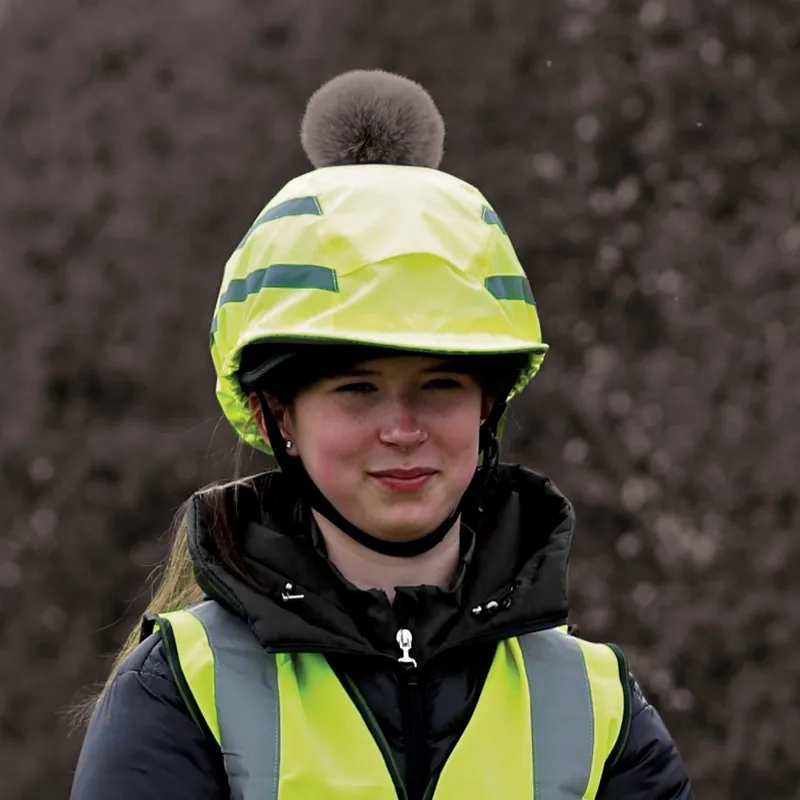 Equetech Vision Hi-Vis Luxury Pom Pom Junior Helmet Cover - Yellow-2