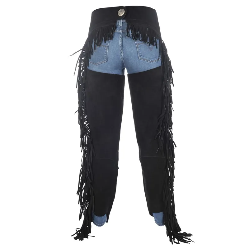 HKM Full Working Chaps with Fringes - Black-1
