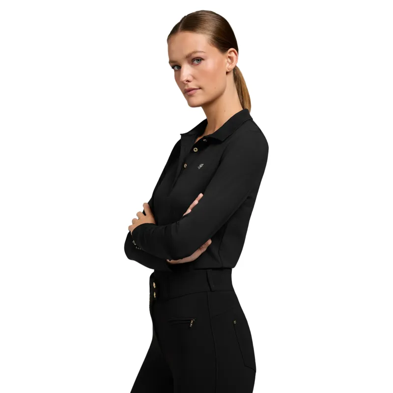 Holland Cooper Chiltern Long Sleeve Women's Polo Shirt - Black-2