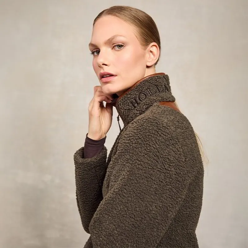 Holland Cooper Country Fleece Half Zip Women's Pullover - Khaki Borg-2