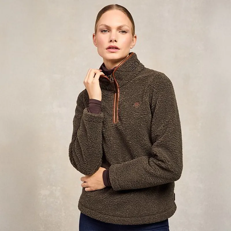 Holland Cooper Country Fleece Half Zip Women's Pullover - Khaki Borg-1