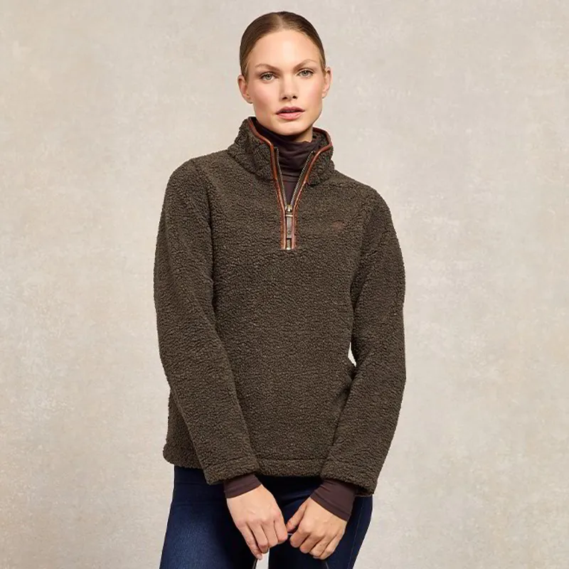 Holland Cooper Country Fleece Half Zip Women's Pullover - Khaki Borg