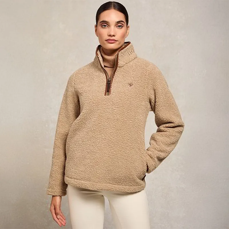Holland Cooper Country Fleece Half Zip Ladies Pullover - Natural Borg