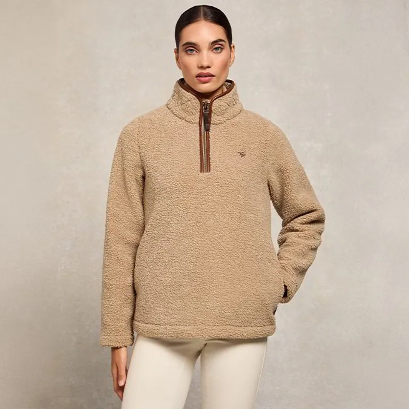 Holland Cooper Country Fleece Half Zip Ladies Pullover - Natural Borg-10