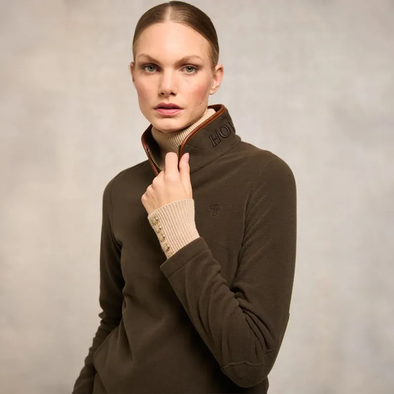 Holland Cooper Country Fleece Half Zip Ladies Pullover - Khaki-2