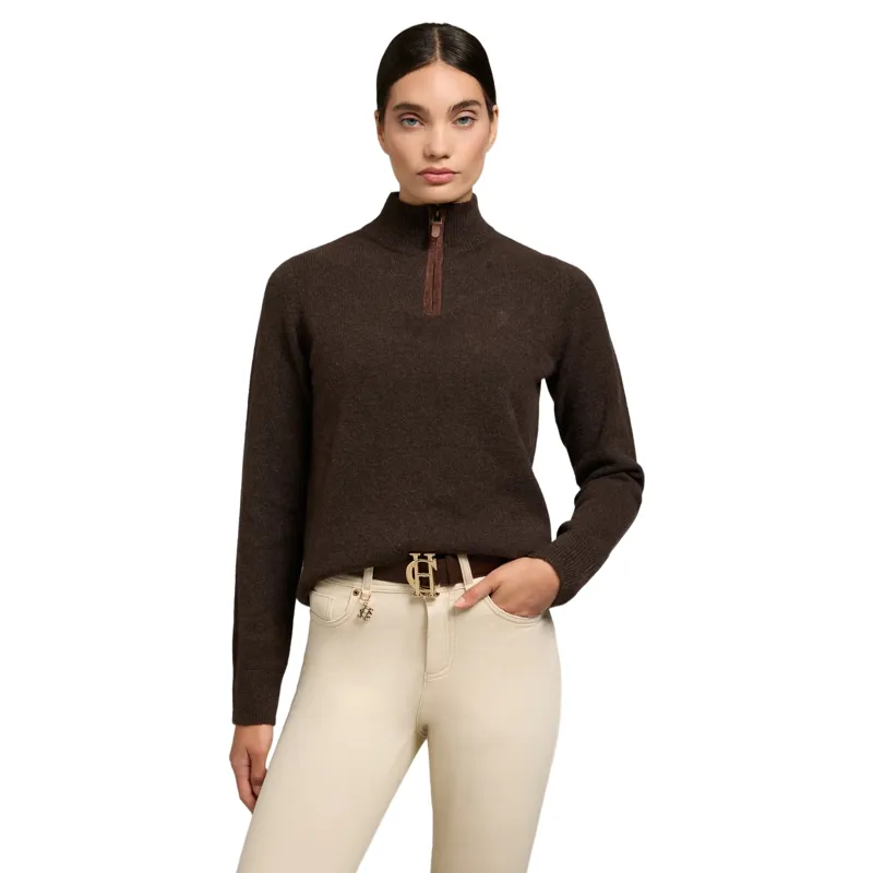 Holland Cooper Country Women's Quarter Zip Knit - Chocolate-1