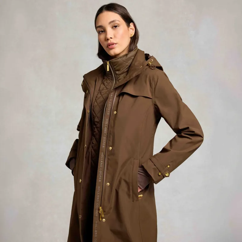 Holland Cooper Folgate Women's Long Waterproof Rain Coat - Chestnut-4