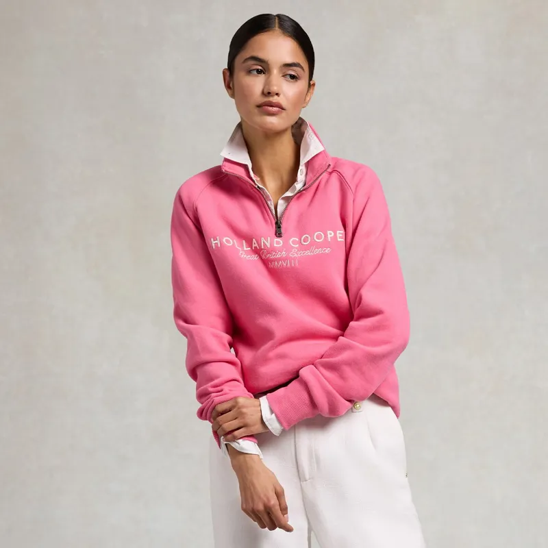 Holland Cooper Sporting Goods Henley Women's Quarter Zip - Peony Pink-2