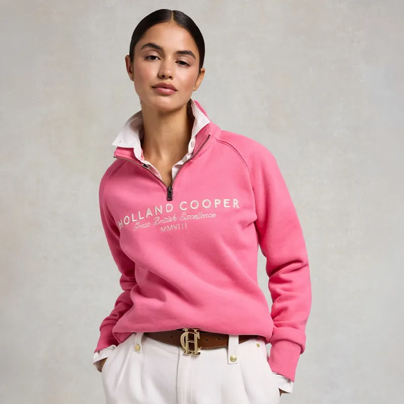 Holland Cooper Sporting Goods Henley Women's Quarter Zip - Peony Pink