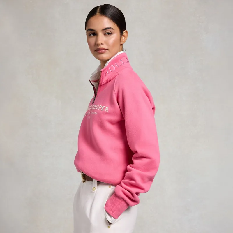 Holland Cooper Sporting Goods Henley Women's Quarter Zip - Peony Pink-3