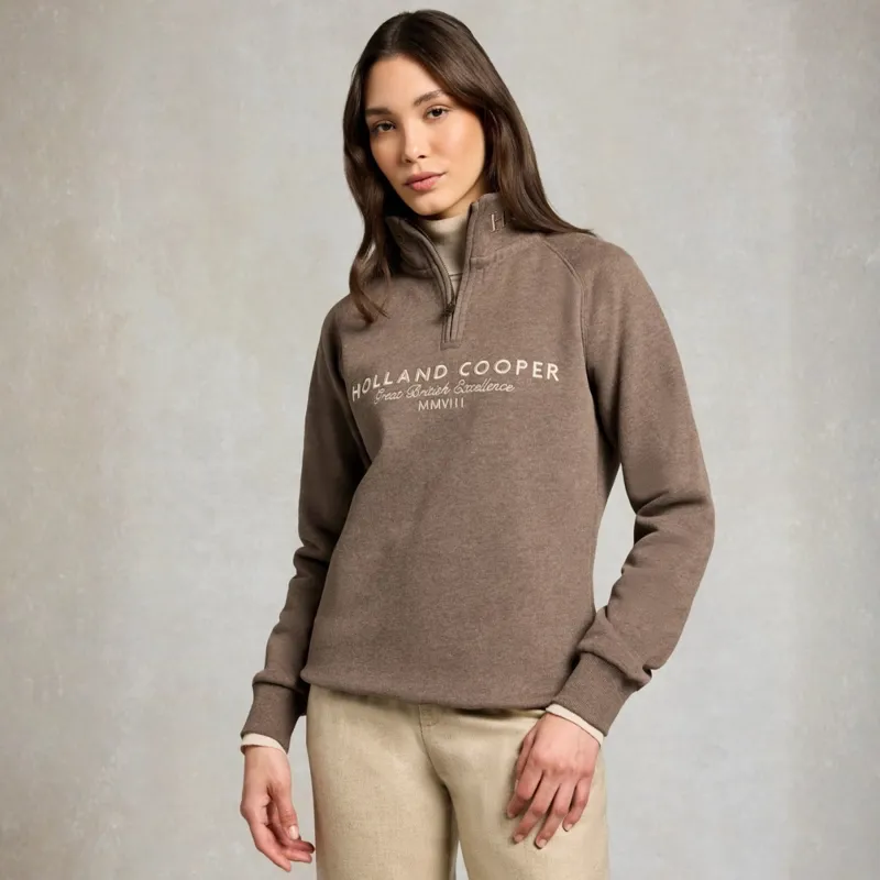 Holland Cooper Sporting Goods Henley Womens Quarter Zip Sweater - Chocolate Marl-5