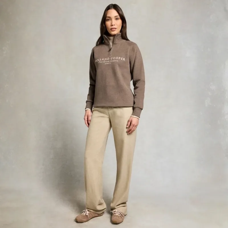Holland Cooper Sporting Goods Henley Womens Quarter Zip Sweater - Chocolate Marl-9